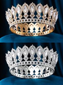 1 buc coroană rotundă aurie de lux, accesoriu metalic pentru păr, coroană de regină, decorațiune pentru petrecerea de nuntă, coafură elegantă pentru prințesă, recuzită pentru cosplay, petrecere de ziua de naștere pentru adulți, tiară de nuntă cu pietre accesorii de Ziua Îndrăgostiților - Aur - Vizualizare 3