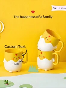 1pc Customizable Cartoon Yellow Chicken Water Cup, Creative High-Quality Varied Expression Cartoon Rinsing Cup, Portable, Lightweight, For Indoor, Outdoor, Travel, Student, Office, Multi-Style Options For Families, Thickened PP Material, Customize Text For Your Exclusive Cup - Yellow (basic) - View 1