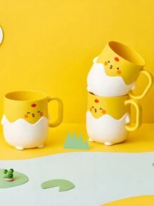 1pc Customizable Cartoon Yellow Chicken Water Cup, Creative High-Quality Varied Expression Cartoon Rinsing Cup, Portable, Lightweight, For Indoor, Outdoor, Travel, Student, Office, Multi-Style Options For Families, Thickened PP Material, Customize Text For Your Exclusive Cup - Yellow (basic) - View 5