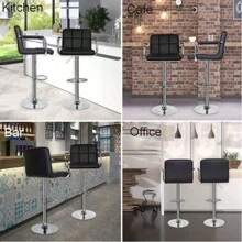 Bar Stools Set Of 2, Faux Leather Breakfast Bars Stools, Swivel Height Adjustable Bar Chairs With Armrest Backrest And Footrest For Breakfast Bars Counter Kitchen Restaurant, Black - Black - View 6