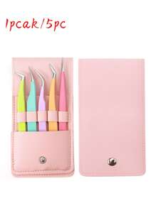 5 piezas de pinzas para extensiones de pestañas con diseño de pluma de acero inoxidable, pinzas profesionales para artistas de pestañas - Multicolor - Ver 13