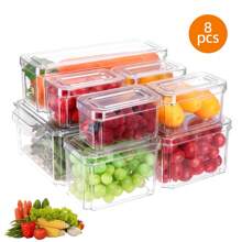 7/8/10pcs Fridge Organizer Bins, Muti-Sizes Clear Fridge Organizer With Lids Stackable Fruit Storage Containers, For Kitchen - Clear - View 11