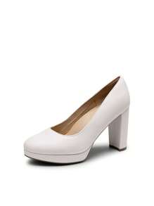 Women's Court Pumps Closed Round Toe Chunky High Heels Platform Work Elegant Comfortable Dress Shoes - 白色 - 查看 4