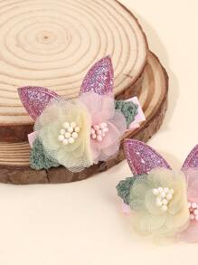 2pcs Glitter Bunny's Ear Hair Bow Clips For Toddlers Girls ,Exquisite Tulle Mesh Flower Plants Decor Hair Bows ,Alligator Clips ,Favor Gifts For Girls ,Festival Party Celebration Hair Barrettes ,Kids Teens Hair Accessories ,Suitable Daily Life ,Vacation