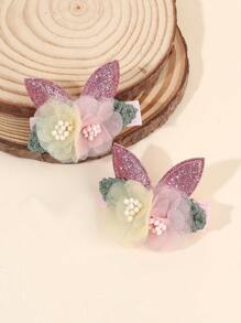 2pcs Glitter Bunny's Ear Hair Bow Clips For Toddlers Girls ,Exquisite Tulle Mesh Flower Plants Decor Hair Bows ,Alligator Clips ,Favor Gifts For Girls ,Festival Party Celebration Hair Barrettes ,Kids Teens Hair Accessories ,Suitable Daily Life ,Vacation