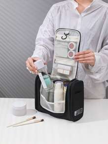 1PC Fashionable Simple Hook Toiletry Bag Travel Portable Storage Bag Big Ear Hanging Double Open Cosmetic Bag Thickened Large Capacity Waterproof Toiletry Bag Triple Zipper Travel Home Cosmetic Bag Travel Goods Finishing Bag Lipstick Skin Care Products Cosmetics Toiletries Storage Bag Multi-Functional Makeup Tool To Store The Beauty Bag - Black - View 1