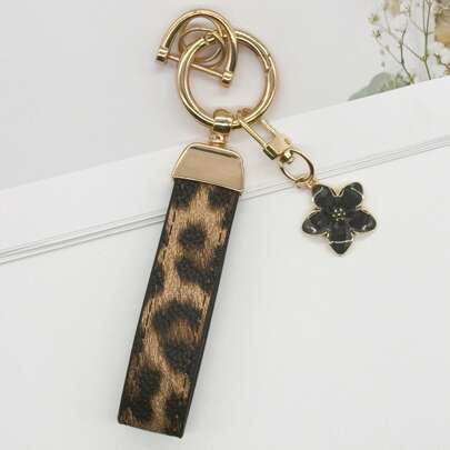 TTOBS 1pc Handmade Leopard Print Leather Car Key Chain With Elegant Floral Pendant - , Fashionable And Multifunctional Backpack Key Chain - The Perfect Accessory For A Backpack. The Perfect Gift For Valentine's Day, And Also An Excellent Gift For Your Beloved Girl.