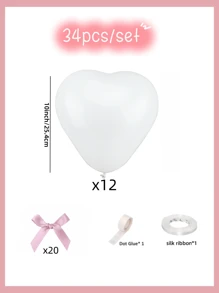 Set de 34 globos de látex con forma de corazón de colores blanco, azul, rosa y morado, con decoración de lazo rosa, para decoración de fondo de compromisos, aniversarios, Día de San Valentín, bodas, fiestas de cumpleaños y suministros de decoración para fiestas