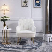 Modern Soft White Teddy Fabric Accent Chair With Stylish Gold Legs, Adjustable Feet, Ergonomic Design For Maximum Comfort, Durable Foam And Velvet Upholstery, Easy 10-Minute Assembly, Perfect For Living Room, Bedroom, Office, Ideal For Holiday And Christmas Décor, DreamDecor, Victory Store