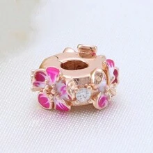Talisman de plata de ley 925 chapado en oro rosa con diseño fijo de flor de ciruelo y animal de dibujos animados, adecuado para pulseras DIY, regalo de moda y elegante para el cumpleaños de la mujer