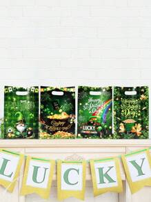 10/20/50pcs St. Patrick's Day Plastic Gift Bags With Handles, Green Lucky Shamrock Leprechaun Hat Rainbow Beer Pattern Plastic Hand-Held Gift Bag Treat Bags For Saint Patrick's Day Party Favor Supplies, St. Patrick's Day Party Gift Wrapping Supplies