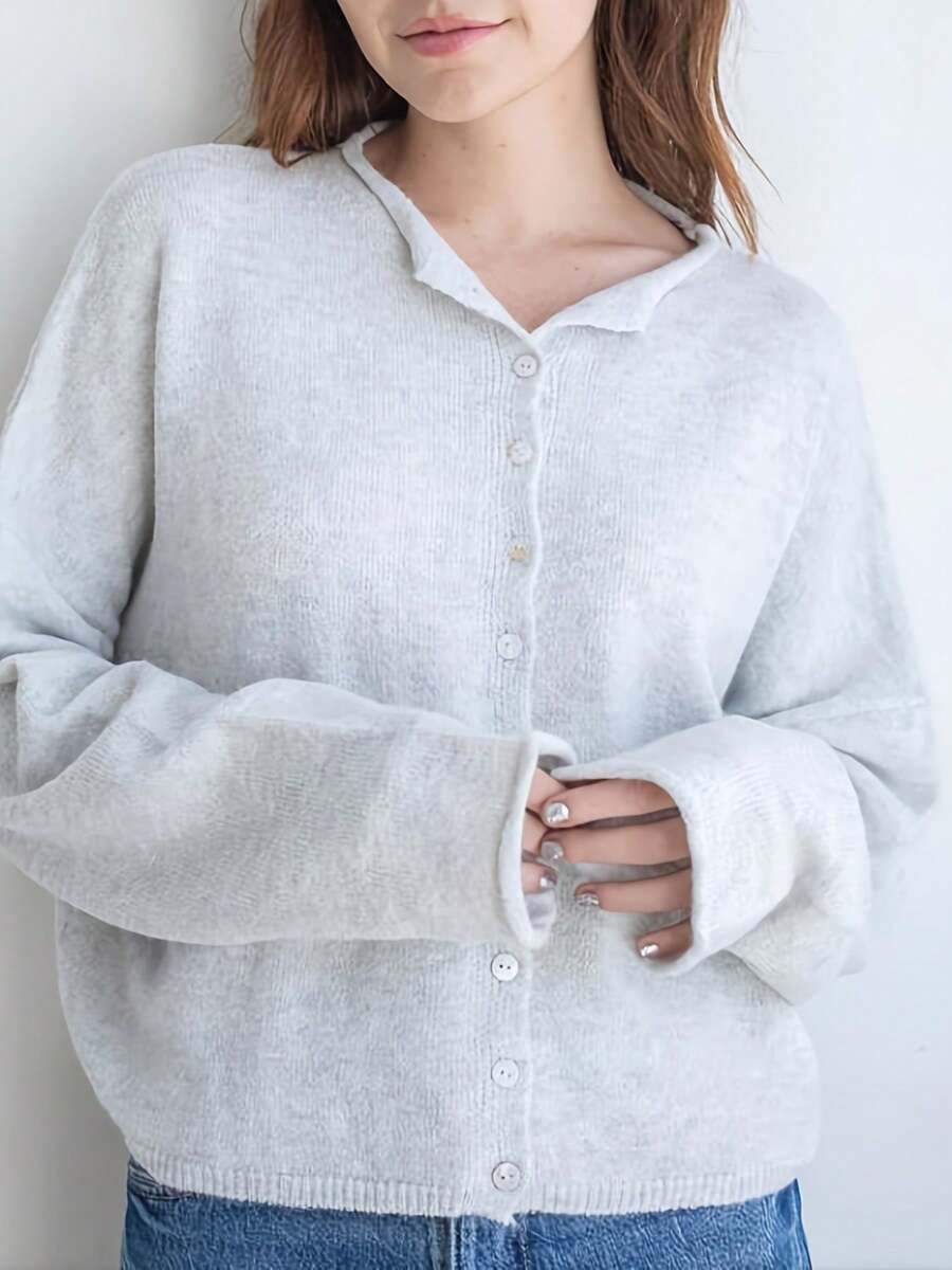 European And American Versatile Soft Knitted Cardigan Women's Retro Button Sweater Knitted Jacket Ins Style - 淺灰色 - 查看 1