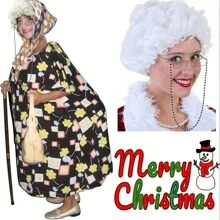5pcs Old Lady Costume Set, Grandma Wig, Hat Madea Granny Glasses Chain Rope, Artificial Pearl Bead Necklace Role-Playing Set - Grey - View 5
