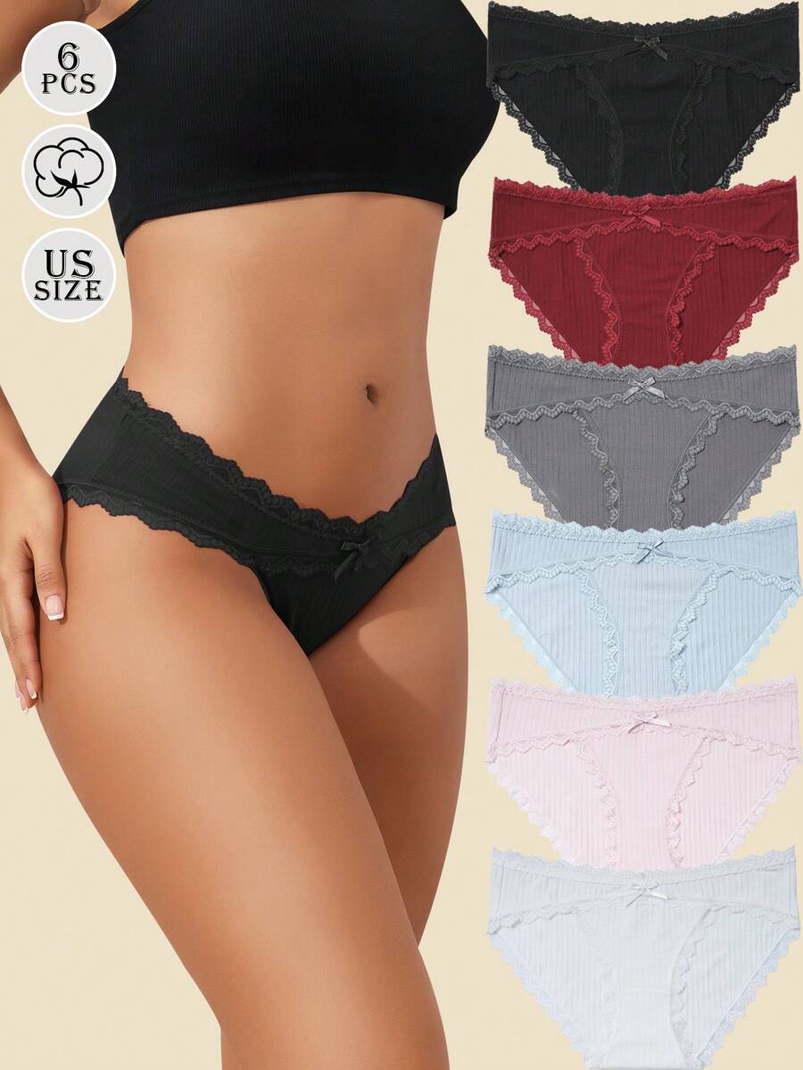 6-Pack  Elegant And Comfortable Striped Cotton Bikini Briefs - 多色1 - 查看 1
