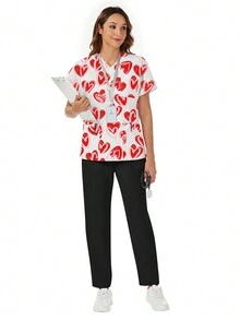 2pcs Set V-Neck Pocket Short Sleeve Top With Pants, Casual Loungewear - Multicolor - View 5