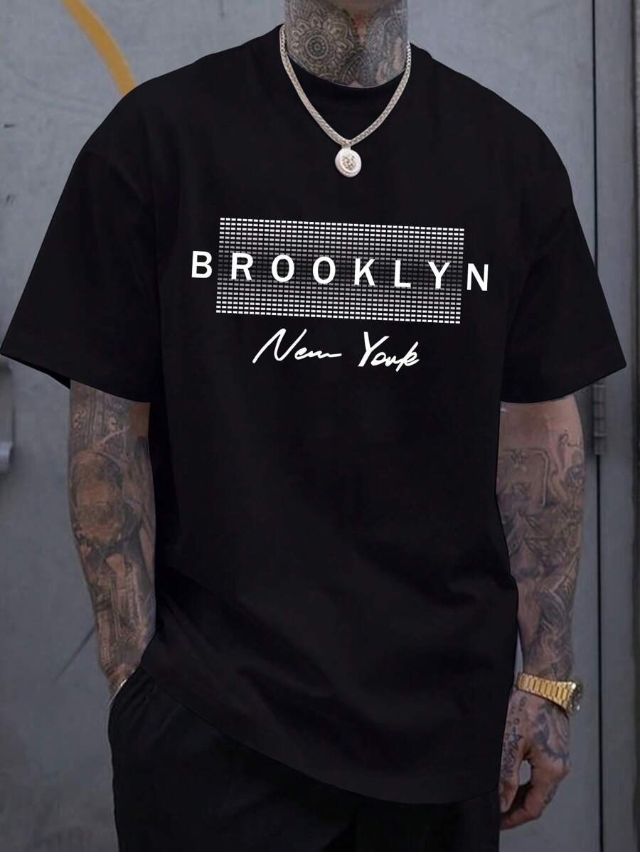 Áo thun nam cổ tròn tay ngắn in chữ thời trang - màu đen - Xem 1