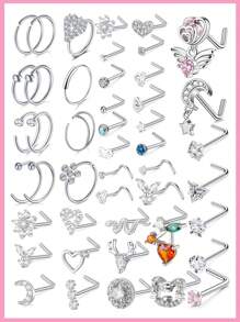 46/8件套多款式20G鼻环耳钉，医用钢材质，镶嵌闪亮锆石花朵，女士鼻环，直型、弯型、L型鼻环，7毫米。多种鼻环套装包含心形、蝴蝶、花朵等款式。 - 多顏色 - 查看 17