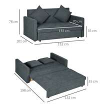 HOMCOM 2 Seater Sofa Bed, Convertible Bed Settee, Modern Fabric Loveseat Sofa Couch With 2 Cushions, Hidden Storage For Living Room, Guest Room, Dark Grey - Grey - View 3