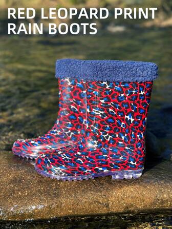 Giris 时尚迷彩雨靴，柔软、保暖、毛皮套、防滑、轻便防水，易于设计，适合雨天，易于穿脱，适合户外游戏和泥泞冒险 - 非常适合小探险家