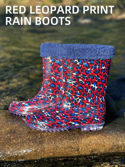 Giris Mode Camouflage Regenstiefel, weich und warm mit Fellabdeckung, rutschfest, leichtgewichtig und wasserdicht, perfekt für verregnete Tage, einfach an- und auszuziehen, für Outdoor-Spiele und schlammige Abenteuer - ideal für kleine Entdecker