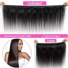 Set de 1 pieza/3 piezas de extensiones de cabello humano virgen brasileño liso, color natural, 8-30 pulgadas - Negro - Ver 6