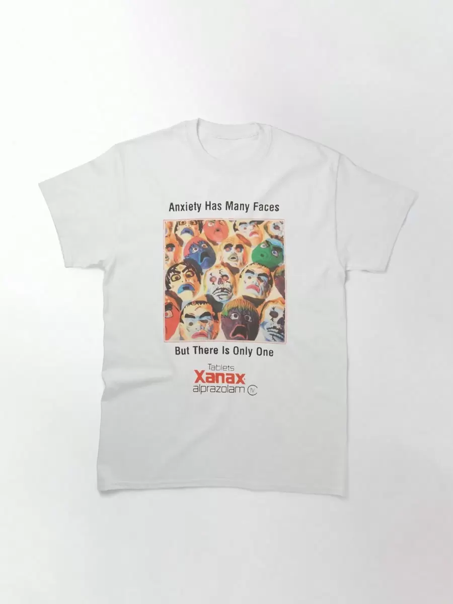 Xanax Has Many Faces Classic T-Shirt, Women's T-Shirt, 220g Pure Cotton, Casual Crew Neck, Ideal For Nature Walks, Day Trips, Or Relaxing. - 白色 - 查看 1