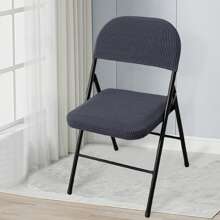 Folding Dining Chair Seat And Back Cover Set Solid Color Jacquard Stretch Chair Slipcover Home Decoration - Grey - View 3