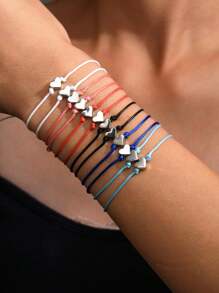 12pcs Minimalist Adjustable Multi-Layer CCB Love Braided Bracelet, Valentine's Day Gift For Women
