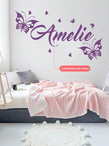 1 件紫色蝴蝶卡通墙贴，自定义文字墙贴，个性化您的签名，打造您自己的空间，卧室客厅家居装饰，可移除 PVC 材料礼物生日毕业，慢夏生活，多功能，精致，时尚，高品质，色彩鲜艳，现代，定制，个性化，独特，适合送给他、茶室、家庭、花园、办公室、周年纪念日、情人节、母亲节、生日、父亲节、毕业典礼、婚礼、乔迁、定制墙贴、家居刷新 - 紫色 - 查看 3