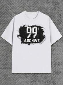 Vintage-Font ARCHIVE 99 Men's Cotton T-Shirt Retro Graphic Printed 100% Cotton Tee 220g Round Neck Short Sleeve - 白色 - 查看 1