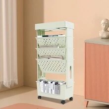 YUNRUX 5-Tier Rolling Cart Multifunctional Storage Cart Storage Shelf, Storage Bookshelf Shelf With Wheels - 綠色 - 查看 9