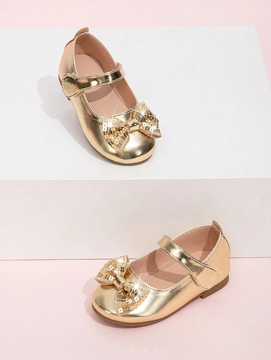 New Spring Autumn Girls Bowknot Cute Princess Style Round Toe Flat Shoes - Gold - View 1