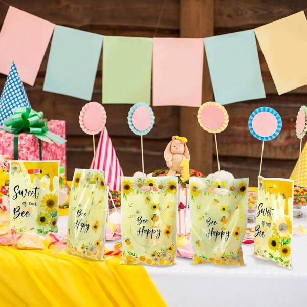 10pcs/20pcs/50pcs Bee Party Favor Bags, Sunflower Honey Bee Pattern Plastic Gift Bags, Cute Bee Theme Party Decorations For Chocolate, Snacks, Toys, Candies, Suitable For Spring Party, Birthday, Holiday Events, For Mother's Day , Bridesmaid Gifts , Gratuation Gifts , Birthday Gifts,Wedding Gifts,Birthday,Bride,Wedding