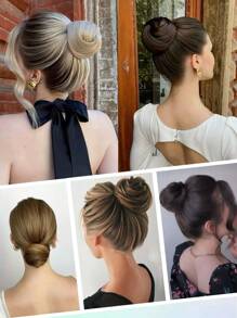 1 件装 4 英寸合成发髻 束带发髻 假发 灵活可调节 棕色黑色金色发髻 马尾辫 女式 - 彩色 - 查看 8