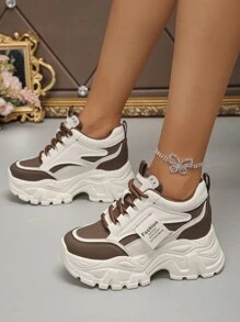 百搭休闲户外女式时尚系带厚底运动鞋 - 棕色 - 查看 2