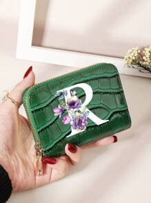 勃艮第包 Charry 红色包 酒红色包 1 件 首字母名称 A 到 Z 图案 多功能零钱包 字母图形卡夹 多卡位卡片收纳袋 信用卡 学校用品 宿舍 女士钱包 迷你钱包 钱包 卡包