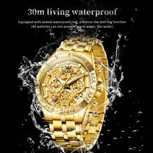OLEVS. OLEVS Gold Men's Watches Original Quartz Watches For Men Waterproof Luminous Chronograph Date 24 Hours Watches Luxury Stainless Steel Strap Men Watches - one-size - View 10