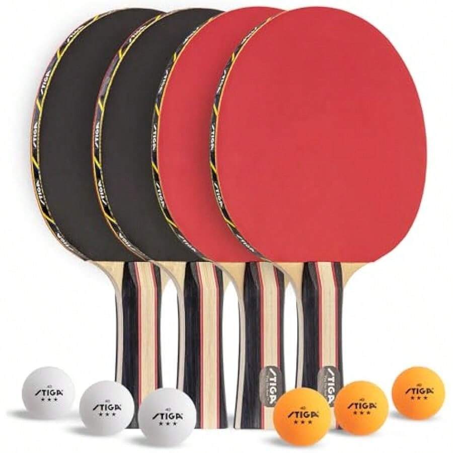 STIGA Performance 4 Player Ping Pong Paddle Set Of 4 Table Tennis Rackets 6 3 Star Orange And White Balls - Orange,White1 - View 1