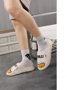 1 双男士纯色时尚字母印花休闲拖鞋，轻质 EVA 材质，适合街头、居家、淋浴，多功能夏季凉鞋 - 米色 - 查看 3