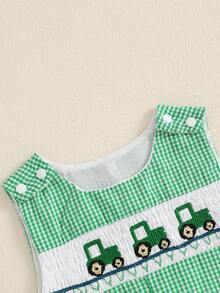 Pelele de Pascua para bebé, sin mangas, con bordado de conejito para primavera, mono holgado, mono para recién nacido, conjuntos bonitos para bebé, ropa de bebé para festivales, ropa de bebé con temática de conejito, monos de bebé para primavera/verano, monos bordados para niños pequeños - Verde - Ver 3