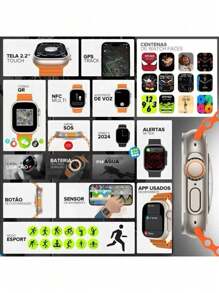 Smartwatch U9 Ultra Plus: Resistente à Água IP68 - Relógio Inteligente da Série 9 para o Estilo Brasileiro - Prata - Visão 7