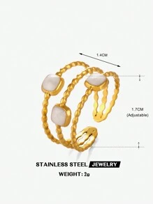1pc 18K Gold Plated Stainless Steel Vintage Style Geometric Open Ring, Suitable For Women Wearing Daily