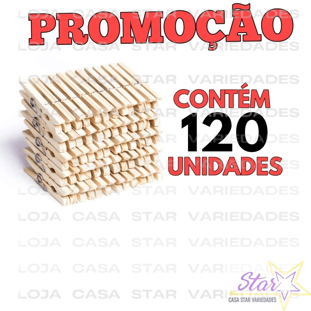 KIT 120 Prendedor Pregador grampo de roupas de madeira pregador promoção MADEIRA - TAMANHO UNICO - Visão 1
