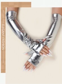 1 Pair Shiny Leather Sexy Punk Costume Party Formal Arm Warmers For Women