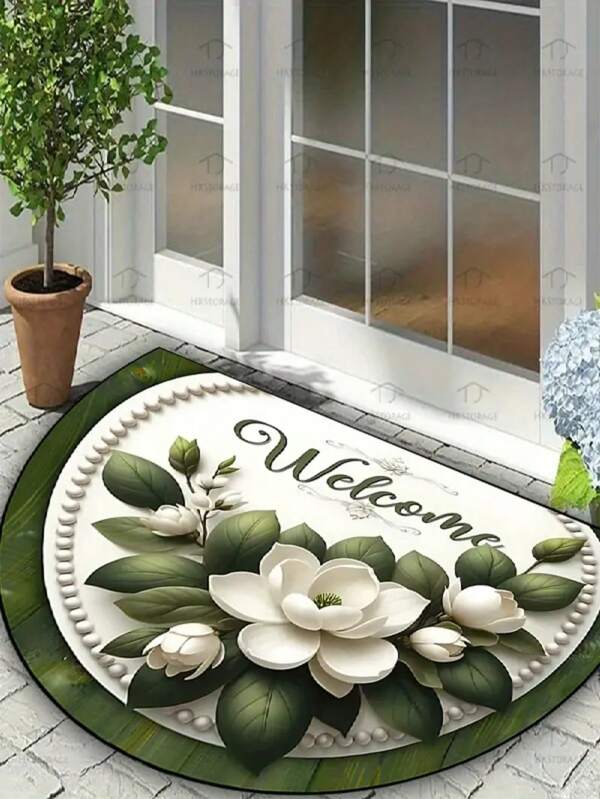1pc Jasmine Flower Pattern Modern Style Rug, Fresh & Simple Home Decor Carpet, TPR Non-Slip, Dirt-Resistant, Comfortable, Dust-Proof, Easy To Clean, Small Rug, Mat, Outdoor Pad, Garden Pad, Living Room Carpet