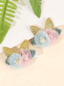 2pcs Glitter Bunny's Ear Hair Bow Clips For Toddlers Girls ,Exquisite Tulle Mesh Flower Plants Decor Hair Bows ,Alligator Clips ,Favor Gifts For Girls ,Festival Party Celebration Hair Barrettes ,Kids Teens Hair Accessories ,Suitable Daily Life ,Vacation