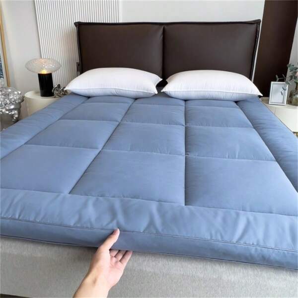 Colchoneta de colchón de terciopelo de unicolor, suave, lavable a máquina, para dormitorio, cama de estudiante, caravana y uso doméstico