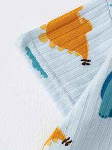 2pcs Young Boy Cartoon Dinosaur Print Casual Short Sleeve Home Outfit, Summer Lightweight - Baby Blue - View 5