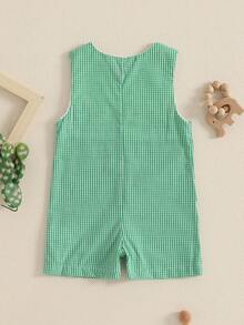 Pelele de Pascua para bebé, sin mangas, con bordado de conejito para primavera, mono holgado, mono para recién nacido, conjuntos bonitos para bebé, ropa de bebé para festivales, ropa de bebé con temática de conejito, monos de bebé para primavera/verano, monos bordados para niños pequeños - Verde - Ver 2
