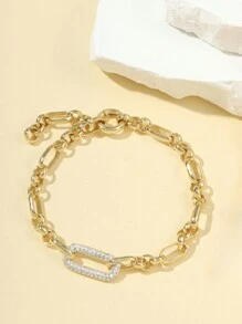 Pulsera de eslabones de acero marino y clip de papel chapada en oro de 18K con cristal, de plata de ley 925